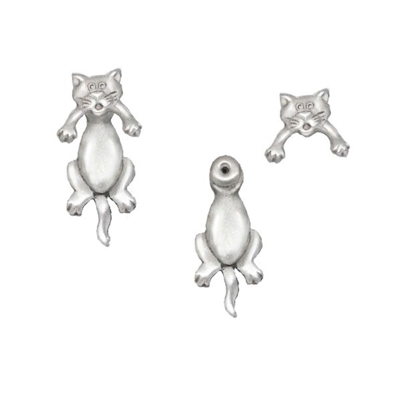 Pewter Cat Front and Back Earrings - 1051 - Click Image to Close